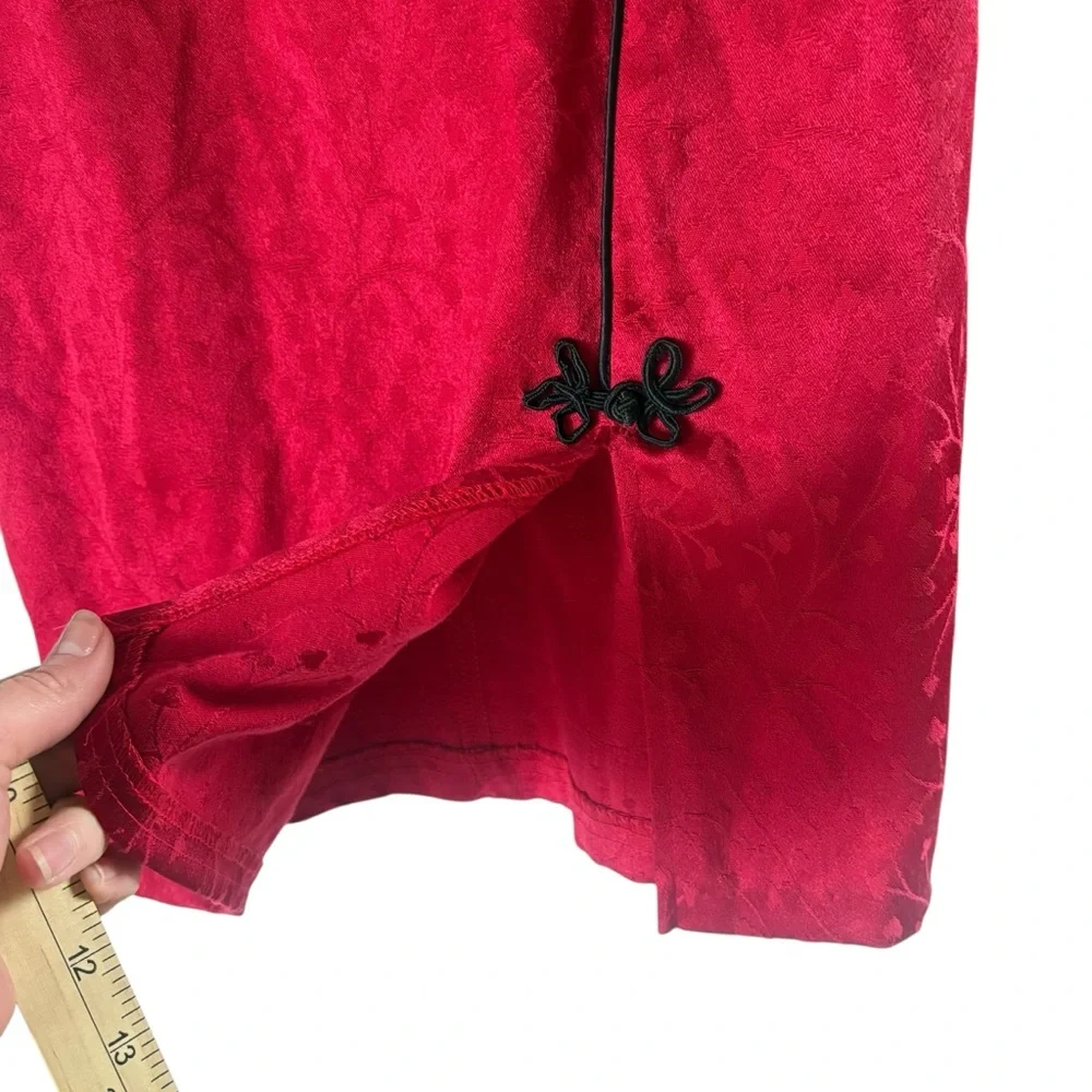 Vintage Red Qipao Mandarin Collar Mini Dress Frog Closures Sz Medium Made In USA - Picture 5 of 15
